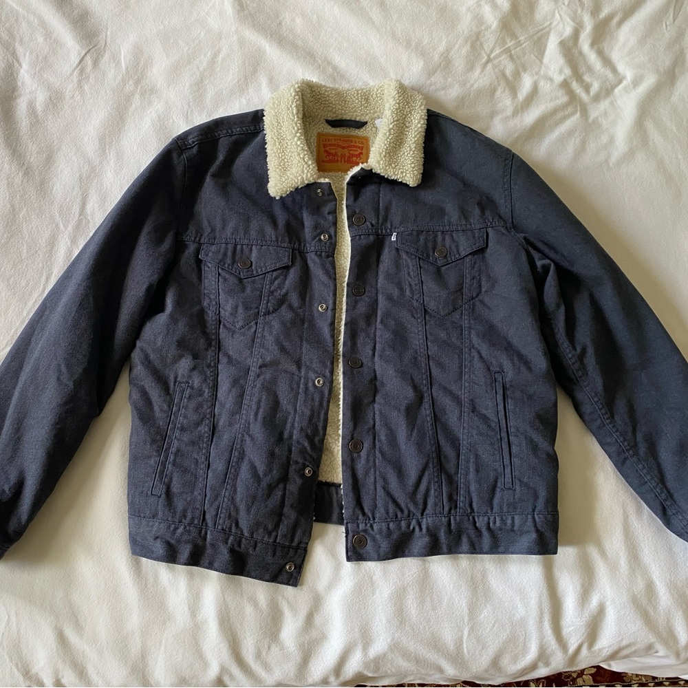 Levi Men's Navy Sherpa-Lined Denim Jacket